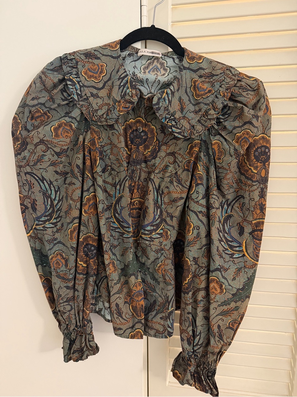 Ulla Johnson Sage Green Paisley-Print Puff-Sleeve Blouse